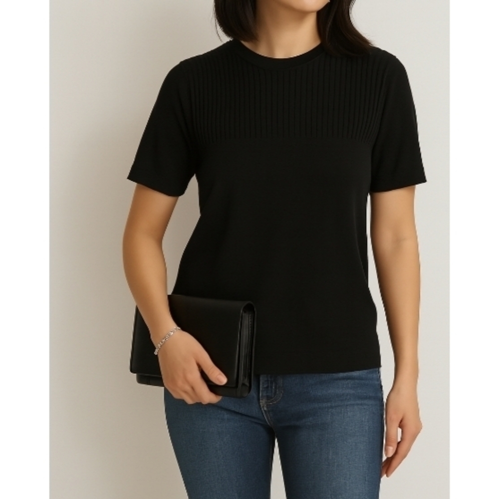 Kenneth Cole Black Ribbed Short Sleeve Top, L NWOT ✔️